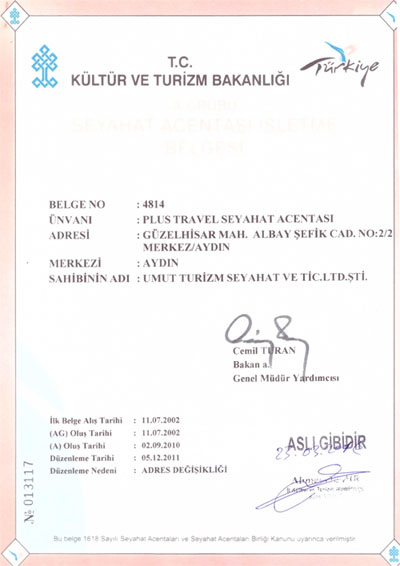 Plus Travel TÜRSAB Belgesi 4814